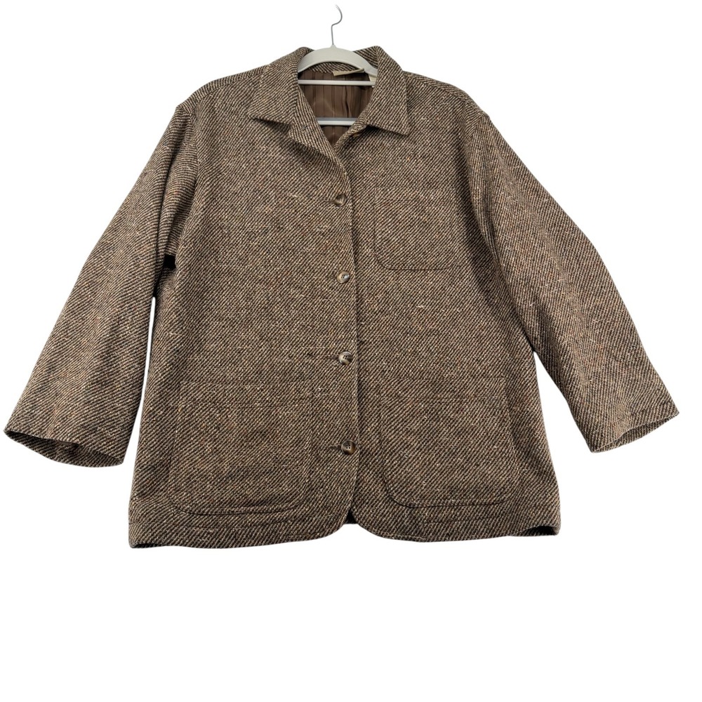 Vintage Liz Claiborne Lizwear Brown Tweed Wool Blend Jacket Womens Size M Missy